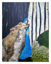 Load image into Gallery viewer, NORTH WOODS ☼ Heart of America & Magdalen Painting {Art Print} • A Faithscapes Painting by Virginia Artist Dawn Richerson • Wisconsin's North Shore with birch trees and wolf unframed 11x14