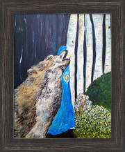 Load image into Gallery viewer, NORTH WOODS ☼ Heart of America & Magdalen Painting {Art Print} • A Faithscapes Painting by Virginia Artist Dawn Richerson • Wisconsin's North Shore with birch trees and wolf framed 11x14