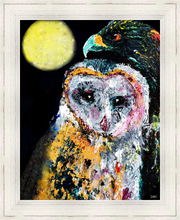 Load image into Gallery viewer, MOONLIGHT AND ALL THAT MAY BEGIN ☼ Spirited Life Owl Painting {Art Print} by Virginia artist Dawn Richerson 11x14 framed