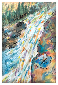 Rainbow Waterfall Watercolor painting nature 12x18