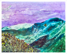 Load image into Gallery viewer, She Awakens to the Purple Skies - mountain - sleeping - 16x20
