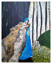 Load image into Gallery viewer, NORTH WOODS ☼ Heart of America & Magdalen Painting {Art Print} • A Faithscapes Painting by Virginia Artist Dawn Richerson • Wisconsin's North Shore with birch trees and wolf 16x20 unframed
