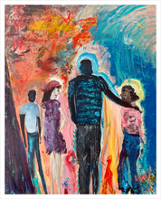 Load image into Gallery viewer, Up and Down the Boulevard people on the street abstract painting Dawn Richerson 16x20