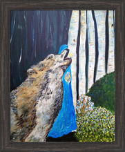 Load image into Gallery viewer, NORTH WOODS ☼ Heart of America & Magdalen Painting {Art Print} • A Faithscapes Painting by Virginia Artist Dawn Richerson • Wisconsin's North Shore with birch trees and wolf framed 16x20