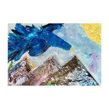 Load image into Gallery viewer, Blue Ridge Blessings - Earth and Sky - Blue Ridge Parkway painting by Dawn Richerson 4x6 Mini Art Print Peaks of Otter Mountain Art Bird Art