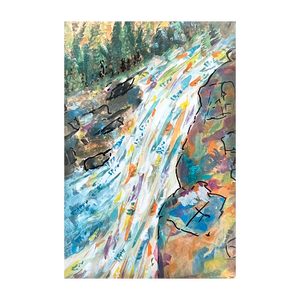 Rainbow Waterfall Watercolor painting nature 4x6