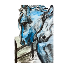Load image into Gallery viewer, TWO HORSES IN BLUE ☼ Animal Kingdom Kentucky Horse Painting {Art Print} 4x6