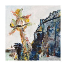 Load image into Gallery viewer, She Rises Rock of Cashel Celtic Cross painting Dawn Richerson County Tipperary painting 5x5