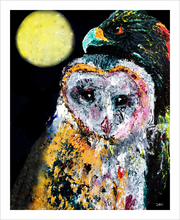 Load image into Gallery viewer, MOONLIGHT AND ALL THAT MAY BEGIN ☼ Spirited Life Owl Painting {Art Print} by Virginia artist Dawn Richerson 8x10