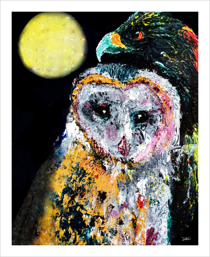 MOONLIGHT AND ALL THAT MAY BEGIN ☼ Spirited Life Owl Painting {Art Print} by Virginia artist Dawn Richerson 8x10