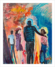 Load image into Gallery viewer, Up and Down the Boulevard people on the street abstract painting Dawn Richerson 8x10