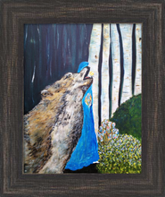 Load image into Gallery viewer, NORTH WOODS ☼ Heart of America & Magdalen Painting {Art Print} • A Faithscapes Painting by Virginia Artist Dawn Richerson • Wisconsin's North Shore with birch trees and wolf framed 8x10