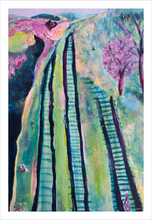 Load image into Gallery viewer, TRACKS OF LIBERTY ☼ Heart of America Virginia Painting {Art Print} - Bedford Virginia train tracks heart of liberty painting by Virginia artist Dawn Richerson 8x12