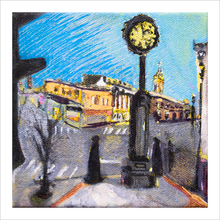 Load image into Gallery viewer, BEDFORD CLOCK TOWER ☼ Heart of America Bedford Virginia Painting {Art Print}  by Virginia artist Dawn Richerson 8x8 Main Street 8x8
