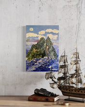 Load image into Gallery viewer, Holy Mountain Skellig Michael Soul of Ireland painting Dawn Richerson in Situ Closeup with Boat