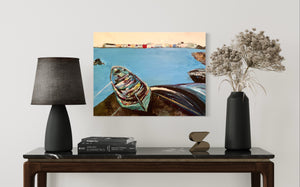 The Green Boat Ireland Painting Galway Bay in situ Living Room