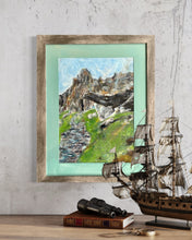 Load image into Gallery viewer, Watchers of the Holy Isle Skellig Michael Painting Ireland In Situ Closeup
