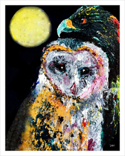 Load image into Gallery viewer, MOONLIGHT AND ALL THAT MAY BEGIN ☼ Spirited Life Owl Painting {Art Print} by Virginia artist Dawn Richerson 11x14 
