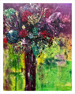 PURPLE VASE WITH FLOWERS ☼ Spirited Life Still Life Painting {Art Print} by Virginia artist Dawn Richerson 11x14