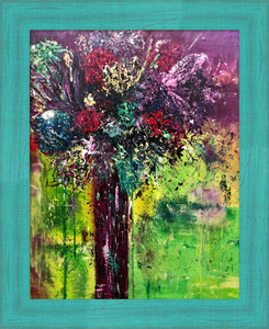 PURPLE VASE WITH FLOWERS ☼ Spirited Life Still Life Painting {Art Print} by Virginia artist Dawn Richerson 11x14 framed