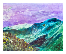 Load image into Gallery viewer, She Awakens to the Purple Skies - mountain - sleeping - 11x14
