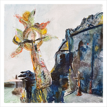 Load image into Gallery viewer, She Rises Rock of Cashel Celtic Cross painting Dawn Richerson County Tipperary painting 12x12
