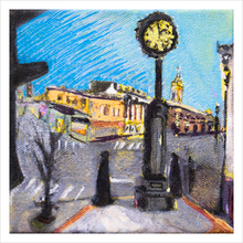 Load image into Gallery viewer, BEDFORD CLOCK TOWER ☼ Heart of America Bedford Virginia Painting {Art Print}  by Virginia artist Dawn Richerson 8x8 Main Street 12s12
