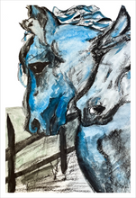 Load image into Gallery viewer, Two Horses in Blue Animal Kingdom Watercolor Dawn Richerson 12x18
