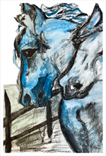 Load image into Gallery viewer, TWO HORSES IN BLUE ☼ Animal Kingdom Kentucky Horse Painting {Art Print} 16x24
