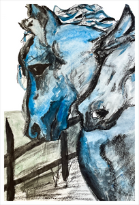 TWO HORSES IN BLUE ☼ Animal Kingdom Kentucky Horse Painting {Art Print} 16x24