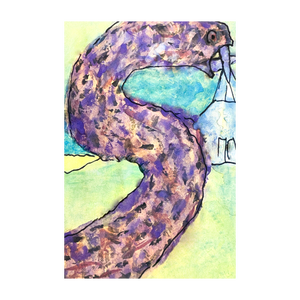 The Serpent and the Sanctuary faith watercolor painting sin secrets church 4x6