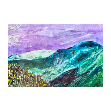 Load image into Gallery viewer, She Awakens to the Purple Skies - mountain - sleeping - 4x6
