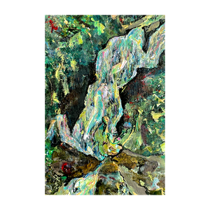 The Fall That Spring - Blue Ride Parkway waterfall painting by Virginia artist Dawn Richerson  4x6