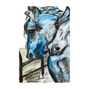 TWO HORSES IN BLUE ☼ Animal Kingdom Kentucky Horse Painting {Art Print} 4x6