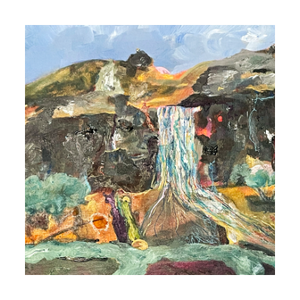 Memory's Flow Dingle Waterfall painting on memory - Irish landscape painting - Dawn Richerson 5x5