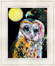 Load image into Gallery viewer, MOONLIGHT AND ALL THAT MAY BEGIN ☼ Spirited Life Owl Painting {Art Print} by Virginia artist Dawn Richerson 8x10 framed
