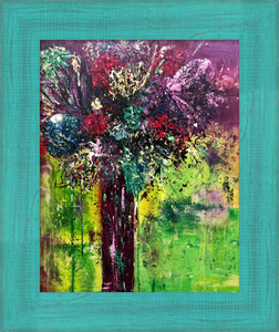 PURPLE VASE WITH FLOWERS ☼ Spirited Life Still Life Painting {Art Print} by Virginia artist Dawn Richerson 8x10 framed