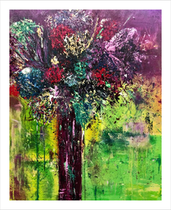PURPLE VASE WITH FLOWERS ☼ Spirited Life Still Life Painting {Art Print} by Virginia artist Dawn Richerson 8x10