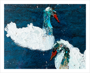 Swan Song swan painting Irish swans - bird painting - Dawn Richerson 8x10