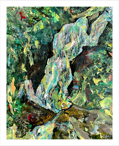 The Fall That Spring - Blue Ride Parkway waterfall painting by Virginia artist Dawn Richerson  8x10