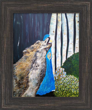 Load image into Gallery viewer, NORTH WOODS ☼ Heart of America &amp; Magdalen Painting {Art Print} • A Faithscapes Painting by Virginia Artist Dawn Richerson • Wisconsin&#39;s North Shore with birch trees and wolf framed 8x10
