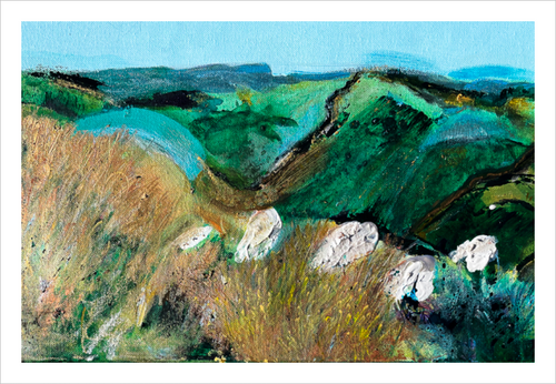 Fertile Field - Loughcrew painting - Ireland sheep painting by Dawn Richerson - 8x12