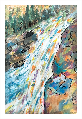 Rainbow Waterfall Watercolor painting nature 8x12