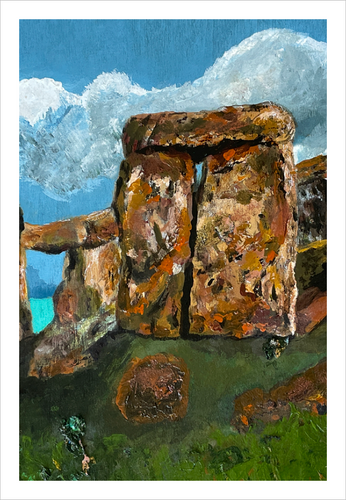 Stone and Sky - Prehistoric Rocks - Stonehenge painting - England painting - Dawn Richerson - 8x12