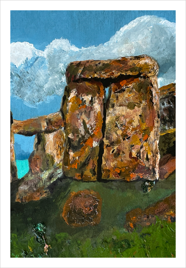Stone and Sky - Prehistoric Rocks - Stonehenge painting - England painting - Dawn Richerson - 8x12