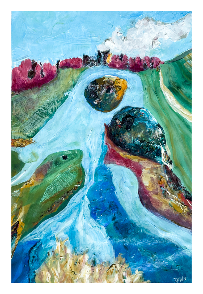 LIBERTY LAKE: What Swims Free in Me - Liberty Lake painting Bedford Virginia art 8x12