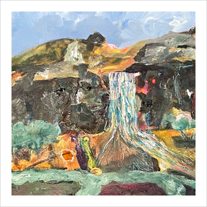 Memory's Flow Dingle Waterfall painting on memory - Irish landscape painting - Dawn Richerson 8x8