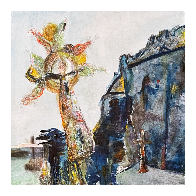 She Rises Rock of Cashel Celtic Cross painting Dawn Richerson County Tipperary painting 8x8