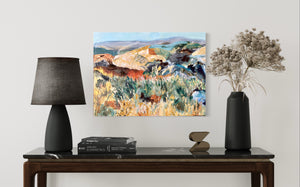 What Happened Here - County Donegal Painting - Ireland painting by Dawn Richerson in situ Living Room Table