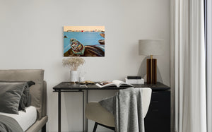 The Green Boat Ireland Painting Galway Bay in situ Bedroom Table